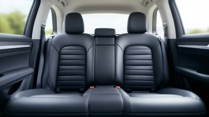 Explore the elegant black leather interior of a modern vehicle with roomy seats designed for passenger comfort during travel and relaxation.