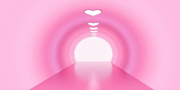 Pastel pink heart tunnel rainbow, monochrome horizontal background,  art,  graphic - Powered by Adobe