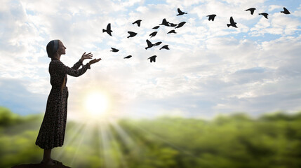 Young girl praying to God