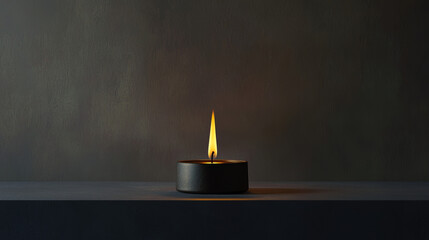 Small Glowing Yellow Flame on Thin Minimalist Candle Against Dark or Neutral Background – Warm, Elegant, and Simple Lighting