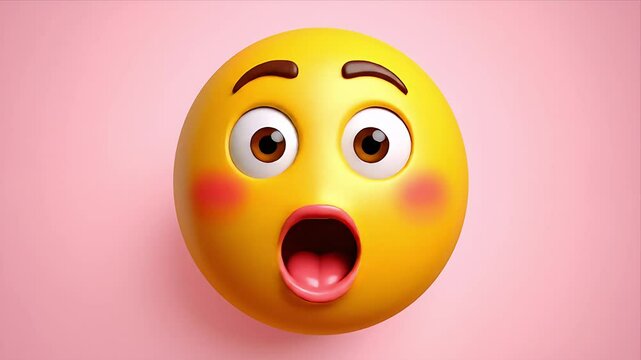 3D-rendered emoji with a shocked expression on a pink background