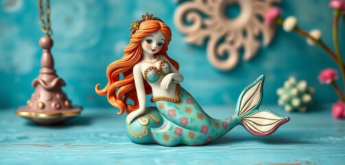 Handcrafted vintage mermaid figurine, charming nursery & home decor,  present,  home decor