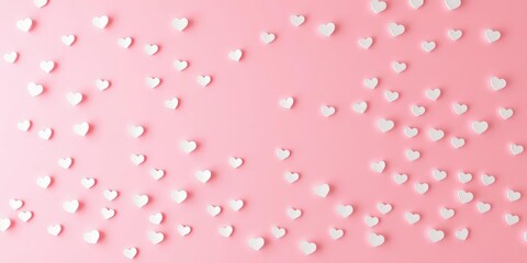 Delicate pink wallpaper adorned with scattered white hearts, art, surface