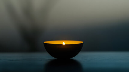 Small Glowing Yellow Flame on Thin Minimalist Candle Against Dark or Neutral Background – Warm, Elegant, and Simple Lighting