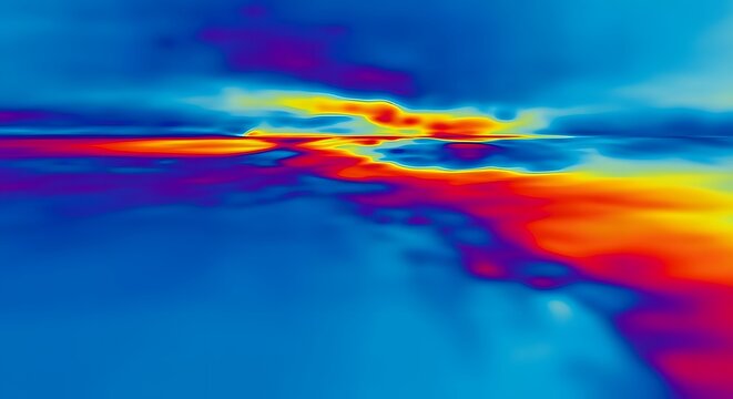 Abstract thermal landscape with vibrant colors showing heat distribution and fluid dynamics effect