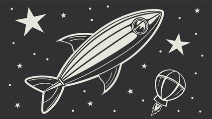 Naklejka premium Explore the cosmos with this vintage rocket ship in outer space with stars and planets vector design art