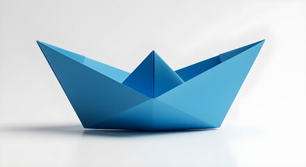 Blue Origami Boat on White Background