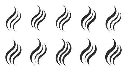 Isolated Pattern of Ten Symmetrical Black SmokeShaped Elements on a White Background