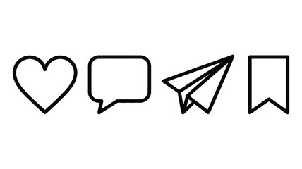 Line Art Love, Comment, Share & Save Icons on Transparent Background for Social Media