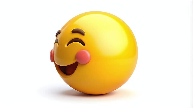 A 3D, yellow smiling face with closed eyes, and blushing cheeks