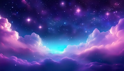 Naklejka premium 3d rendered clouds and stars background purple and blue tones