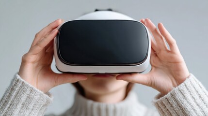 Person Holding Virtual Reality Headset in Digital Entertainment Scene