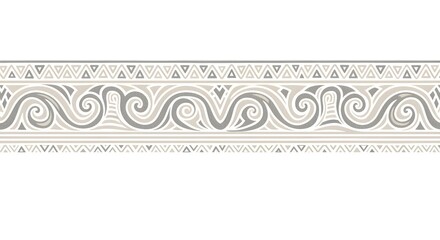 Decorative border with repeating triangle and swirl pattern in neutral tones on a white background