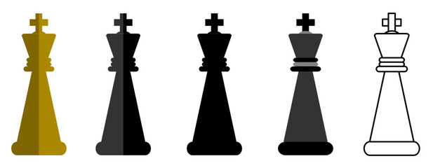 Chess King Piece Vector Icons &ndash; Gold, Black & Outline Variations for Strategic Design