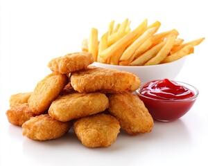 Crispy chicken nuggets french fries ketchup meal