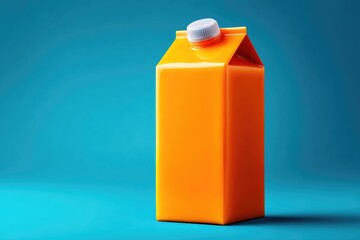 Orange juice carton against a teal background.