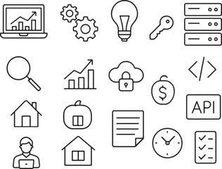 Collection of Line Icons Business, Technology, and Real Estate