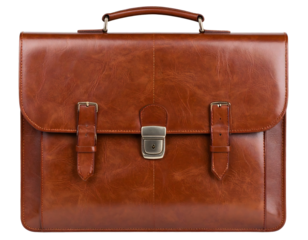 Vintage leather briefcase isolated with transparent background.