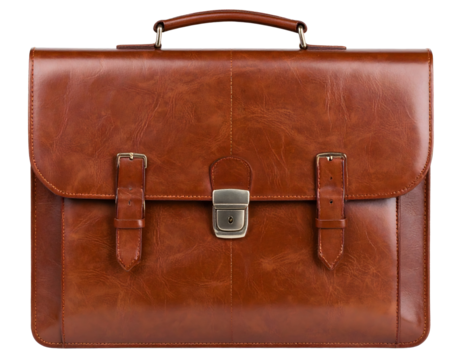 Vintage leather briefcase isolated with transparent background.