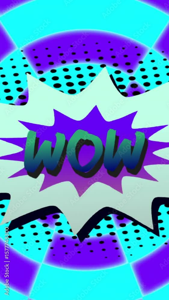 Poster animation of wow text over retro vibrant pattern background