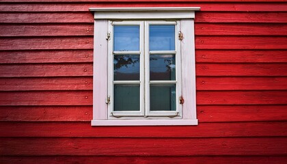 Obraz premium detail of red wooden house with window