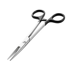 Obraz premium Surgical forceps with black handles isolated on transparent background