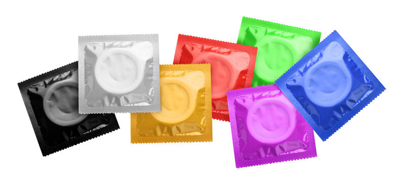Colorful condoms promoting safe sex and preventing stds on transparent background