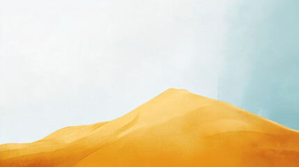 Simple Yellow Sand Dune Beneath Soft Gradient Sky Transitioning from White to Pale Blue – Minimalist Desert Landscape