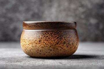 Nested ceramic bowls with a speckled, brown glaze.