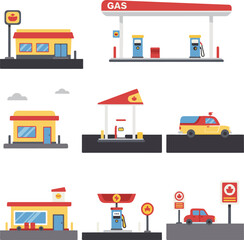Gas Station and Petrol Station Building Set.


