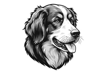 Loyal Dog Head Illustration | Border Collie Art | Realistic Pet Portrait Drawing | Farm Animal Clipart | Friendly Canine Sketch | Vintage Design

