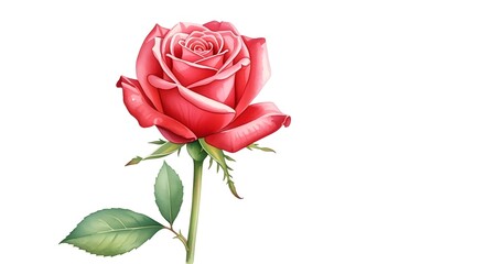 Elegant Pink Rose Flower with Green Leaves on White Background for Floral and Nature Designs