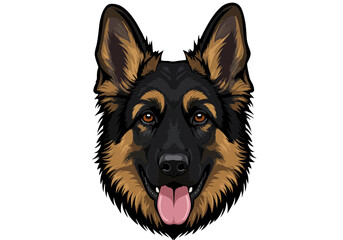 German Shepherd Dog Head Illustration | Loyal Pet Portrait Drawing | Guard Canine Clipart | Smart Working Dog Art | Police K9 Animal Vector

