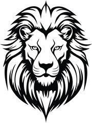 lion head vector majestic king face silhouette, lion head vector bold mane animal logo design