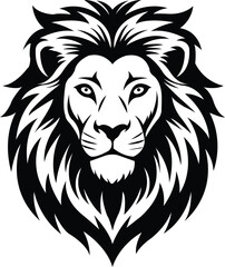Fototapeta premium Lion Vector Head Illustration in Black and White Tribal Style, Illustration Featuring Powerful and Regal Lion Face