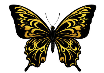 Black and Yellow Butterfly Illustration | Tropical Insect Clipart | Colorful Winged Bug Drawing | Nature Wildlife Art | Exotic Garden Design

