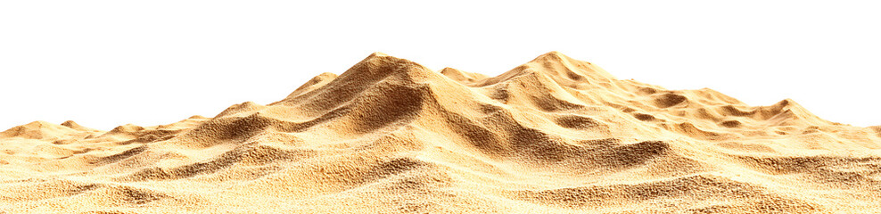 Plakat sand pile hill pit dune isolated on white transparent background. desert beach yellow beige sand texture pattern