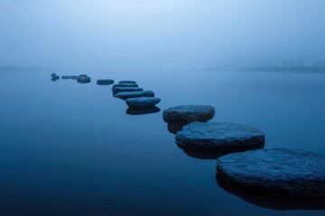 Stepping Stones in Misty Waterscape.