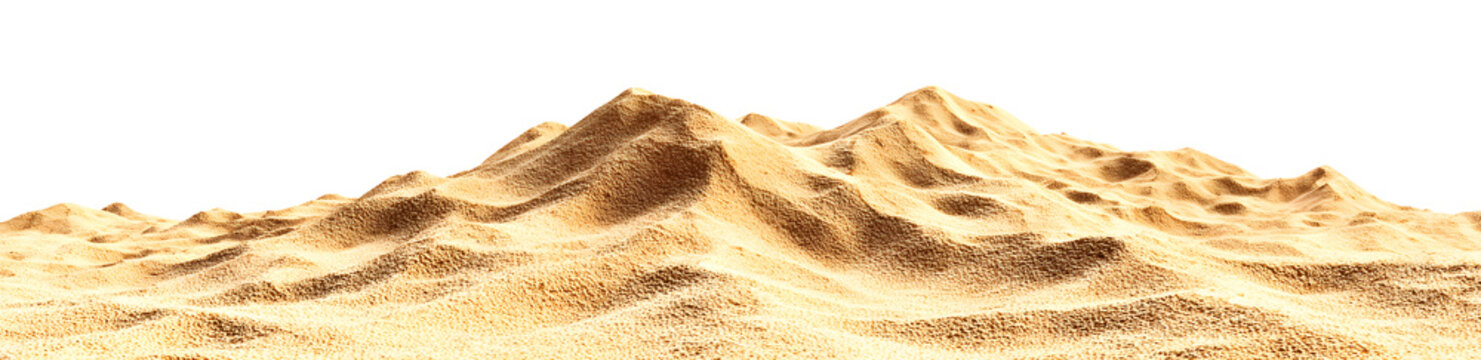 sand pile hill pit dune isolated on white transparent background. desert beach yellow beige sand texture pattern