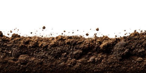 soil background texture border frame isolated on transparent white background, gardening agriculture rural soil material type closeup
