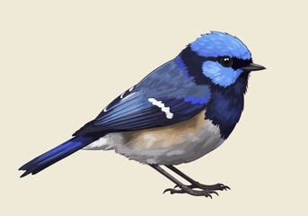Blue Fairy Wren Bird Illustration | Small Songbird Clipart | Colorful Wildlife Art | Nature Feathered Animal Drawing | Cute Forest Bird Design

