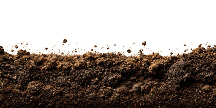 soil background texture border frame isolated on transparent white background, gardening agriculture rural soil material type closeup
