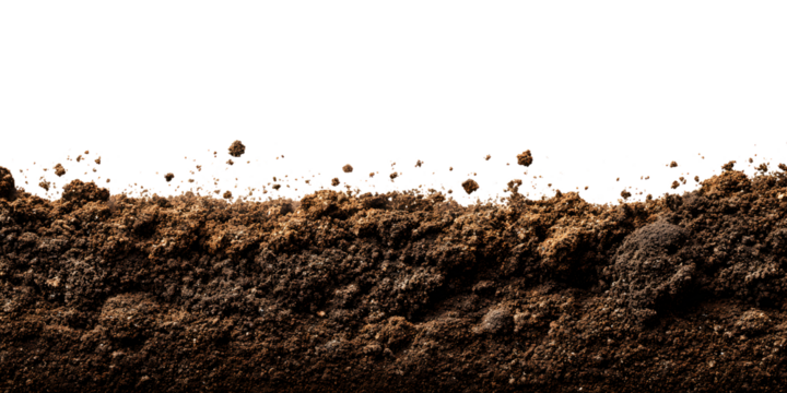 soil background texture border frame isolated on transparent white background, gardening agriculture rural soil material type closeup