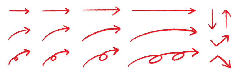 手書き矢印素材 おしゃれなペンの走り書き 各種長さセット 赤