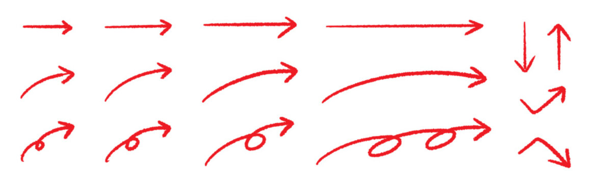 手書き矢印素材 おしゃれなペンの走り書き 各種長さセット 赤