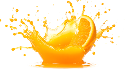 Zesty Orange Splash: A vibrant orange slice plunges into a pool of its own juice, creating a captivating splash. The image is a refreshing burst of color and a feast for the eyes.