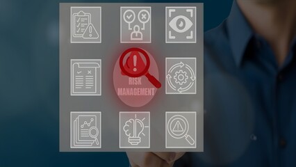 Risk Management and Threat Detection Interface with Red Alert Icon and Business Strategy and Security Analysis Symbols


