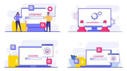Devices with software update screen flat vector illustration, System maintenance, update process, install software, operating system, 