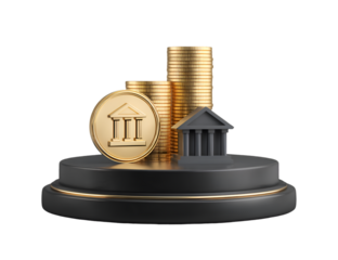 Investment And Banking Finance Concept With Gold Coins And Building Icon