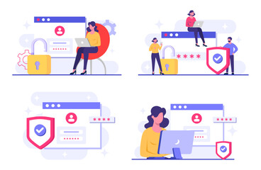 Personal data protection, Cyber security, Internet security or information privacy, Password protection flat vector illustration for landing page, mobile app, flyer, template, web banner, infographic